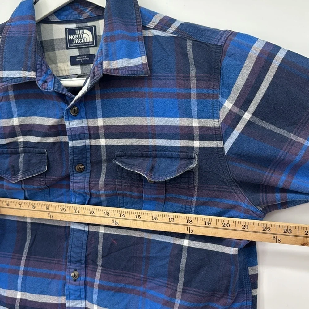 The North Face Plaid Button Up Shirt 100% Cotton Rust Blue Mens L